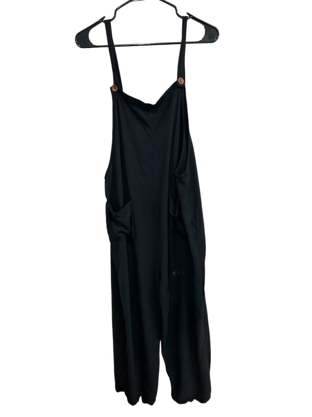 Womens Black Button-Strap Jumpsuit With Pockets Size XXL